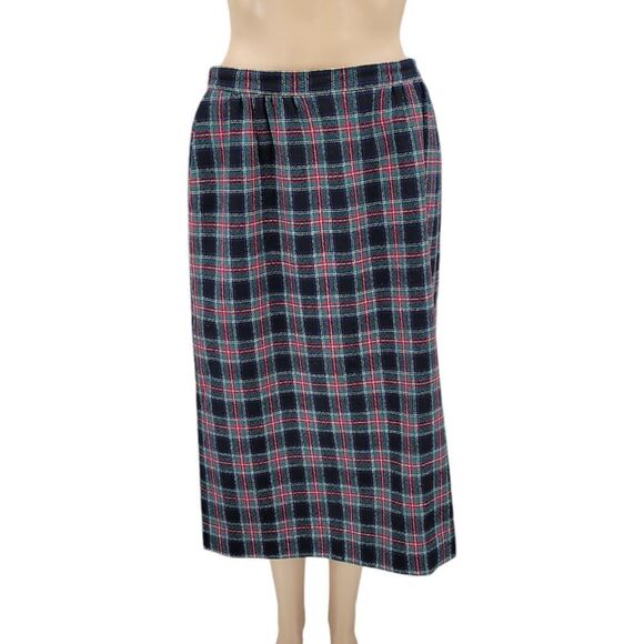 Pendelton Vintage 70s Black Stewart Tartan Plaid Wool Skirt Red Green Black - Picture 1 of 12